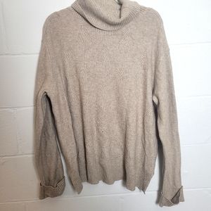 Sioni Leaf Imprint Pattern Turtleneck Tan Sweater Size Large